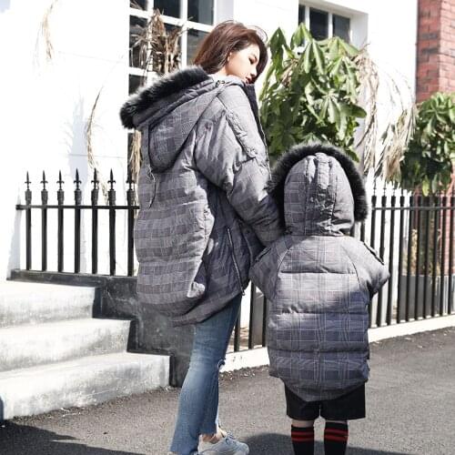 Long-Down Jacket Family Winter Clothes Coat Mommy and Me Parkas Jackets Thicken Mother Daughter Outwear FUR CollarCloth
