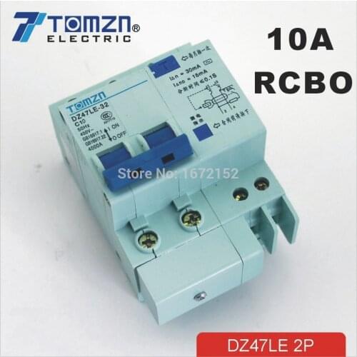 DZ47LE 2P 10A 230V~ 50HZ/60HZ Residual current Circuit breaker with over current and Leakage protection RCBO