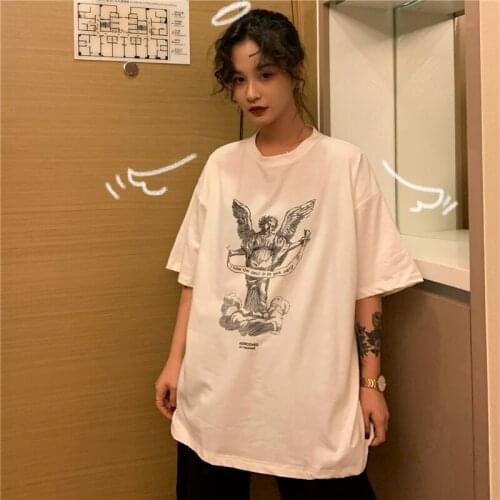 Casual Ins Loose Letter Print T-shirt Womens T-shirts Tops Japanese Kawaii Ulzzang Female Korean Harajuku Clothes For Women