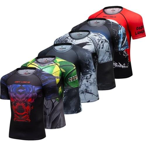 Short Sleeve Running T-Shirts Mens Compression Tight Shirt Dry Fit Muscle Yoga Workout Skinny Sport Sportswear Gym Tee Shirt