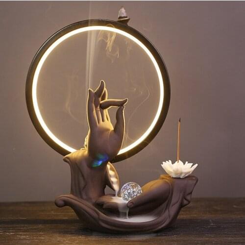 Backflow Lotus Ceramic Incense Burner Holder Smoke Fountain Lamp Incense Burner Zen Garden Incensario Home Decoration YD50XL