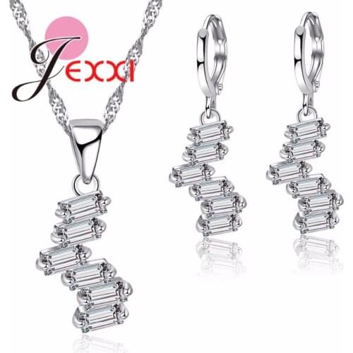 Trendy White Cubic Zirconia 925 Sterling Silver Jewelry Sets Unique Design For Women Earrings/Pendant/Necklace Set