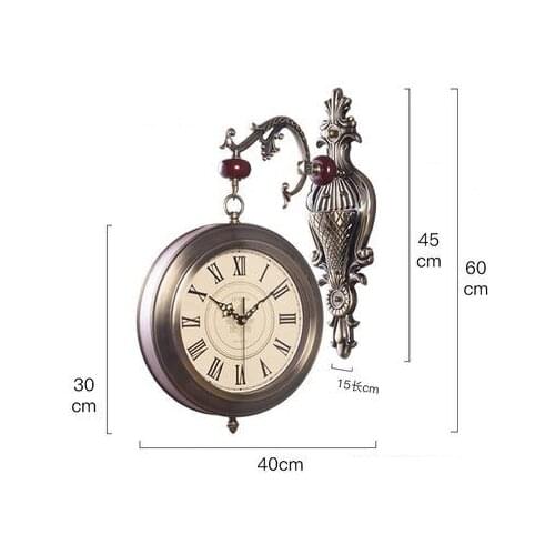 Creative Metallic Double Wall Clock Living Room Mute Clock Creative Home Decorations American Clock Nostalgic Quartz Pendulum