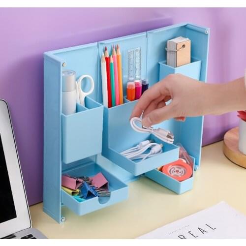 Creative Folding Storage Box Desk Stationery Cosmetics Plastic Magnetic Organize Box Home Office Desktop Accessories