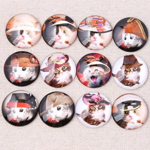 Reidgaller mix steampunk cat photo round dome glass cabochon 30mm 25mm 20mm 12mm diy flat back handmade jewelry findings