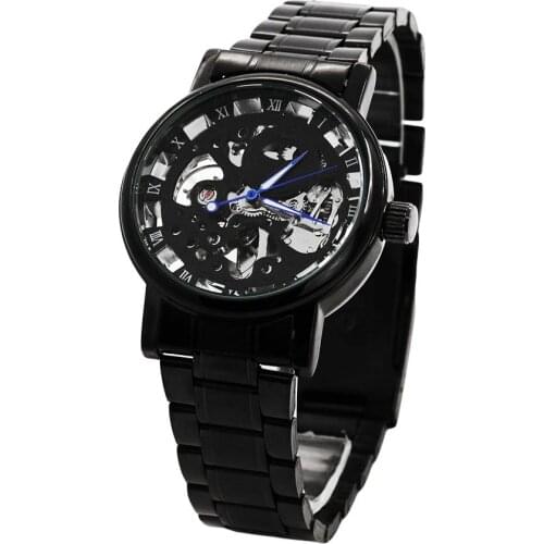 HOT SALES!!! Mens Watch Mechanical Watch Blacks Steels Brand Hollow Skeleton Dial Wristwatches Wholesale Dropshipping New Arriv