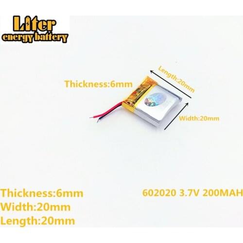 Liter energy battery 3.7V 200mAh 602020 plug Lithium Polymer Rechargeable Battery For MP3 MP4 MP5 Lithium polymer battery