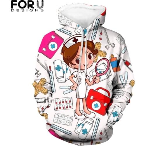 FORUDESIGNS Kawaii Nurse Hoodies Pullovers For Womens Spring Casual Long Sleeve Ladies Hoody Oversized Loose Sweatshirt Female