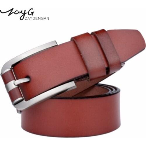 ZAYG new mens Classic fashion genuine leather cow belts for men luxury fashion vintage style men for Jeans buckle pin Male belt