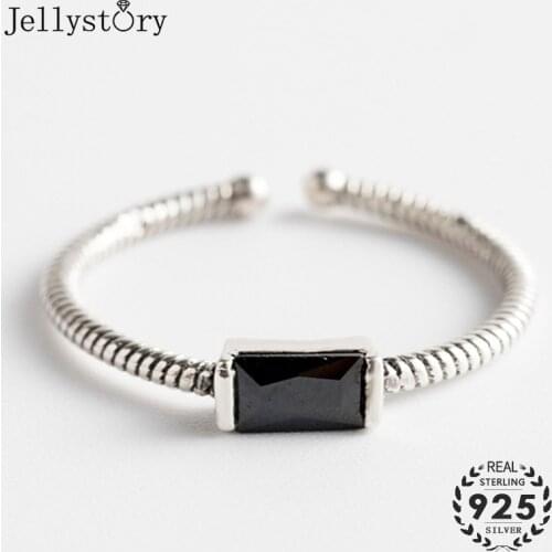 Jellystory New Silver 925 Jewellery Open Rings for Women Rectangle Shaped Obsidian Gemstones Ring Wedding Party Gifts wholesales