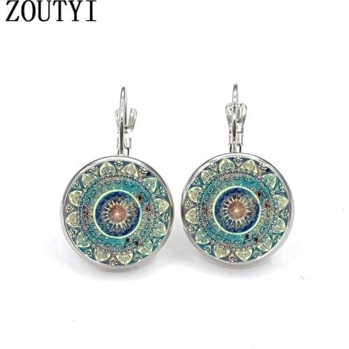 New / Charm Mandala Art Earrings Henna Crystal Earrings Yoga Ohm Symbol Buddhism Zen Crystal Earrings Womens Jewelry