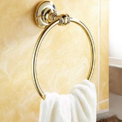 NEW Bathroom Accessory Wall Mounted Polished Gold Color Brass Towel Ring Towel Rack Holder aba104