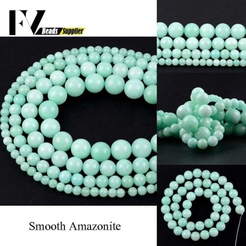Wholesale 4-12mm Light Green Amazonite Jades Spacer Round Stone Beads For Jewelry Making DIY Bracelets Necklace Needlework 15"