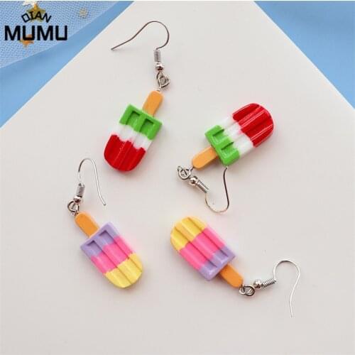 Personality creative resin three-color ice cream Japanese popsicle Korean style cute simulation food funny earrings