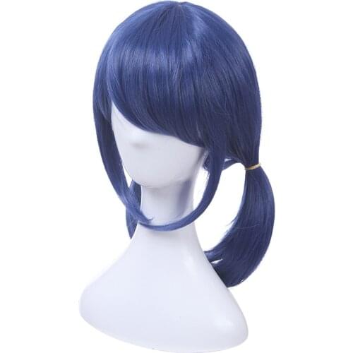 Wig Dark Blue Cosplay Wig Double Ponytail Straight Cosplay Wig Halloween Heat-resistant Synthetic Wig Cosplay Accessories