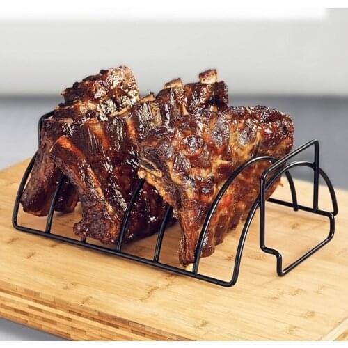 Non-Stick Rib Shelf Stand Barbecue Rib and Roast Rack Stainless Steel Grilling BBQ Chicken Beef Ribs Rack Grilling basket