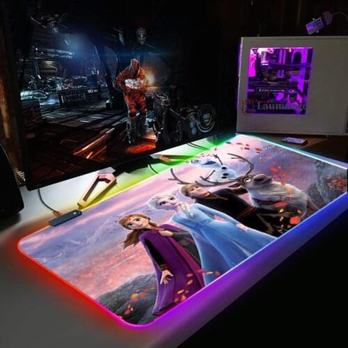 Custom Gaming RGB Large Mouse Pad Gamer Big Mouse Mat Computer Mousepad Led Backlight Mause Pad Keyboard Desk Mat Elsa Cartoon
