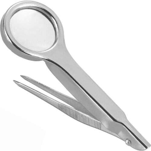 Portable Size Multifunctional 10X Magnifier Stainless Steel Magnifying Glass With Tweezer Handheld Repairing Loupe Tool