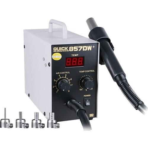 QUICK 857DW+ Soldering Station 580W Adjustable Hot Air Gun Station with Heater Helical Wind Air Gun SMD Hot Rework Station