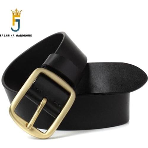 FAJARINA Luxury Styles Mens Fashion Casual Brass Pin Buckle Belts Retro 3.8cm Width Genuine Leather for Men Belt Jeans N17FJ525