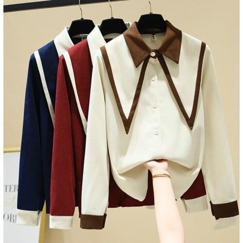 Sailor Collar Shirt Womens Clothes Long Sleeve Casual All-Match Top Blusas Mujer 2021 Spring Autumn