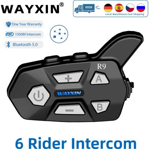 WAYXIN Helmet Headsets 1500M 4 Riders talking Same Time Bluetooth Intercom For Motorcycle R9 Fm 1Pcs Intercom Motorcycle