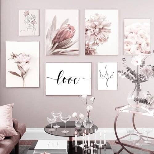 Modern Canvas Painting Female Mural Printing Poster Elegant Pink Peony Living Room Home Decoration Art Poster