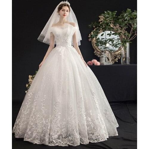 Wedding Dress 2020 New The Noble Boat Neck Vestido De Noiva Slim Lace Up Princess Wedding Gowns Lace Embroidery Bride Dresses