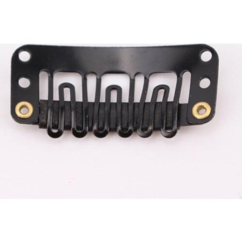 U Shape Black Snap Clip For Hair Extension Wig Weft 32mm Ponytail Holder