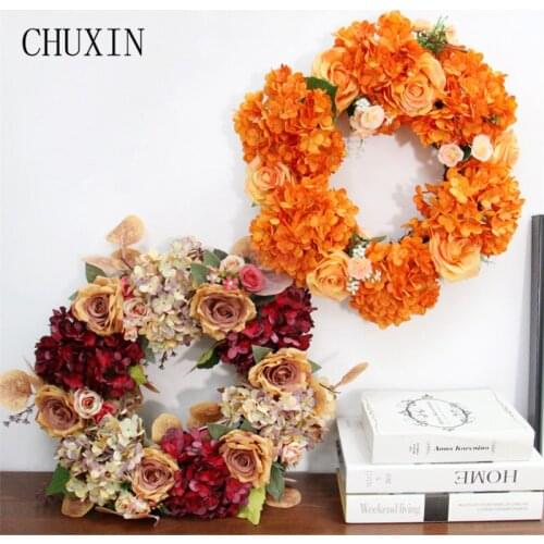 Door Hanging Flower Wreaths Silk Hydrangea Peony Round Heart Simulation Garland Wedding Party Decor Home Door Wall Accessories