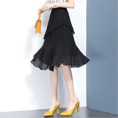 2020 Summer New Fashion Irregular Skirts Women Candy Color Sweet Chiffon Skirt Plus Size Elegant Trumpet Skirts 6XL 7XL