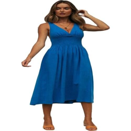 2021 Summer New Fashion Sexy Womens Fashion V-Neck Halter Cross Swing Long High-Quality Dress