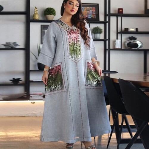 Aid Moubarak Sequined Prayer Dress Women White Embroidery Abaya Kimono Dubai Tyrkey Kaftan Muslim Ramadan Long Dresses for Women