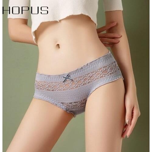 Women Sexy Underwear New Jacquard Hollow Breathable Lace Mid-Waist Girls Underpants Japanese Style Soft Antibacterial Crotch