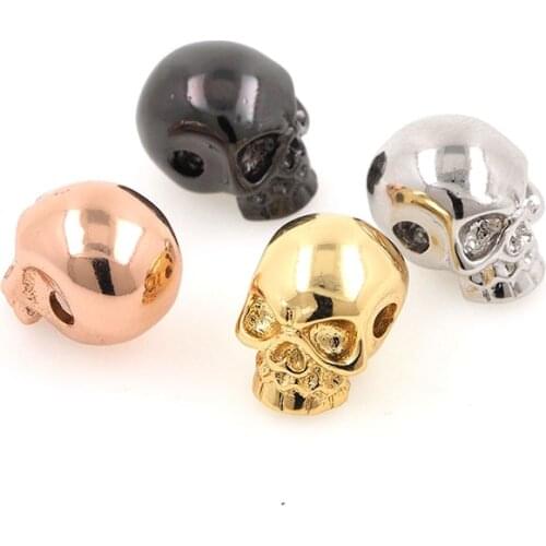 Gold 3D Smooth Copper Skull Spacer Beads Skeleton Head Charms Accessories Connectors For Jewelry Making 11x8x10MM