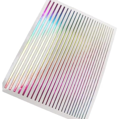 1 Sheet Lines Stripe Nail Art Sticker Gold/Silver/White/Black/Rainbow Metal Multi-size Adhesive DIY Colorful Manicure Decals NK1