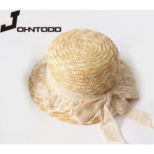 2020 Fashion Hawaiian straw hat sun hat cute women sun hat bowknot handmade women straw hat beach lace casual girl summer hat