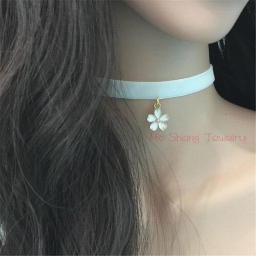 3PCS Fashion 90s Women White Velvet Choker Necklace With Cherry Blossoms Gothic Handmade Jewelry Best Gift for Girlfriend