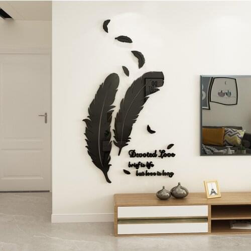 3D Feather Acrylic Stereo Wall Sticker Mirror Wall Sticker Living Room Wall Sticker Self Adhesive Paper TV Wall Decoration