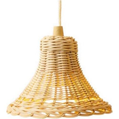 Rattan Lampshade Hand-Woven Double Layer Bamboo Dome Lampshade Asian Rustic Japanese Lamp Design, with Light Source