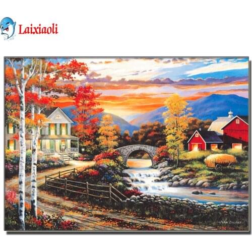 5d diy handwork diamond painting Autumn villa scenery full square round drill rhinestone embroidery Diamond natural landscape