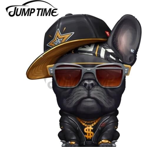 JumpTime 13 x 6.2cm Black French Bulldog Hip-Hop Super Star Auto Car Stickers and Decals Trunk Bumper JDM ATV Decal Car Wrap