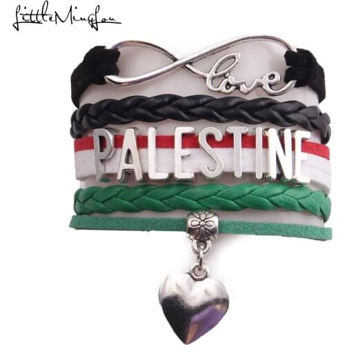 Little MingLou Infinity love country Palestine Bracelet heart Charm leather wrap men bracelets & bangles for Women jewelry