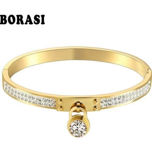 New Luxury Fashion Jewelry Charm Lock Crystal In The Middle Bracelets For Women Gold Color Engagement Bracelets & Bangles