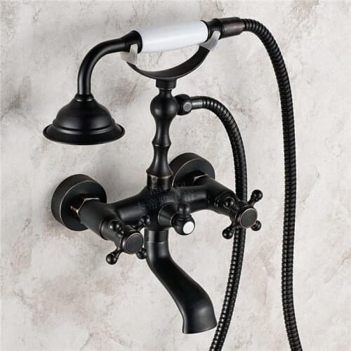Oil Rubbed Bronze Bathtub Faucet Mixer Tap Wall Mounted Hand Held Shower Head Bath Shower Faucet Swivel Spout Tub Faucet
