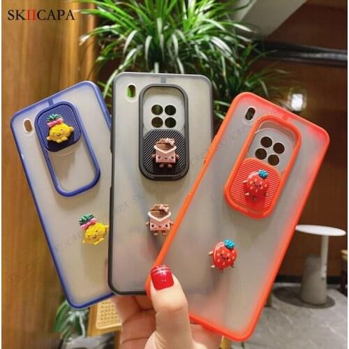 Cute 3D Catoon Matte Translucent Shockproof Case For Huawei Y9A Y7A Nova 7 SE P40 Lite 5G 7i Slide Camera Lens Protective Cover
