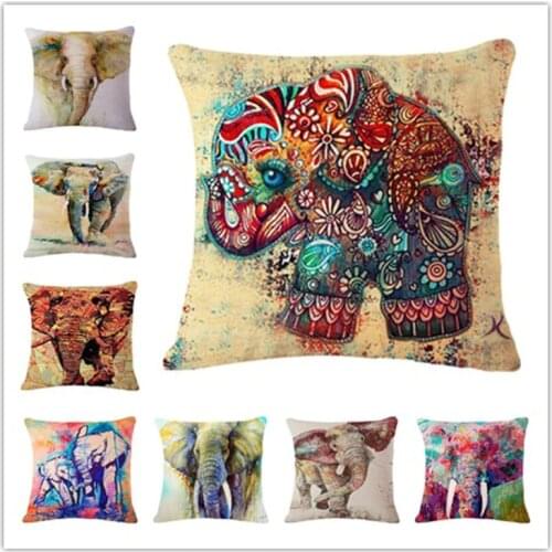 Square 45X45CM European Vintage Colorful Elephant Printed Pillow Case Animal Cushion Cotton linen Cover Throw pillow case 3D