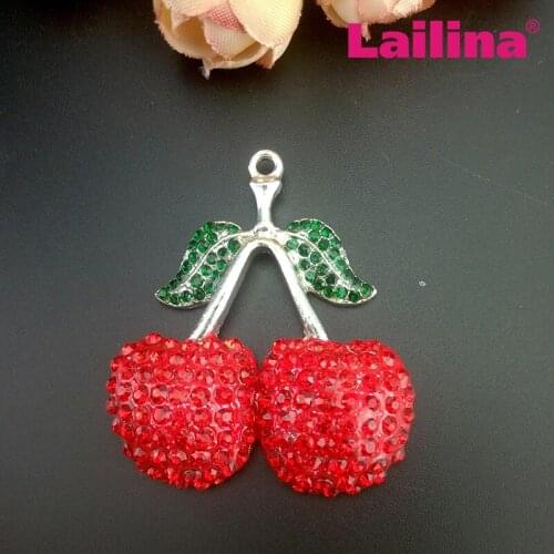 Bling Summer rhinestone cute red cherry charm pendant fruit pendant charm