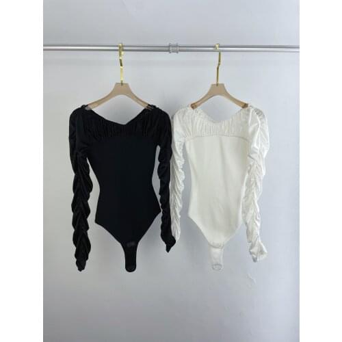 Fashion 2021 new women long-sleeved sexy casual off-the-shoulder stitching one-piece knitted top 0331