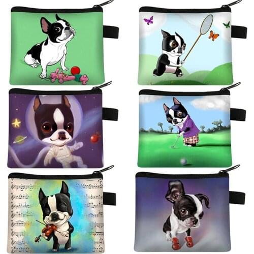 Cartoon Boston Terrier Coin Purse Girl Favorite Mini ID Credit Card Case 3D Printing Coin Case Cute Dog Coin Holder